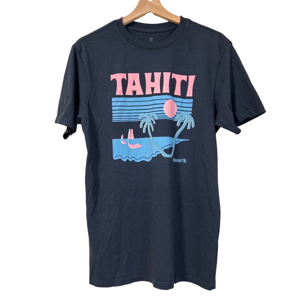 Roark Mens‎ Tahiti Graphic T Shirt gray charcoal pink Cotton Tee XS resort